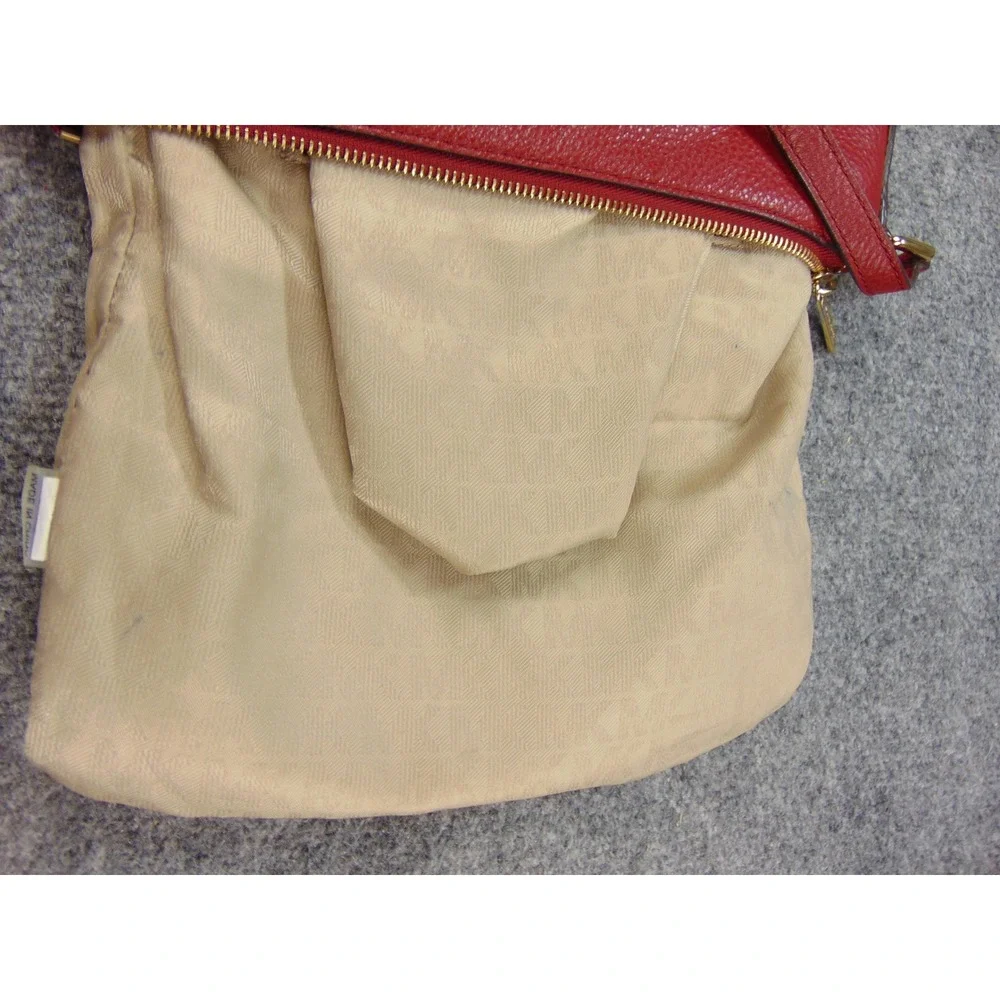 Michael Kors Bedford Red Pebbled‎ Leather Crossbody Bag 32H2MBFC2L Gold Hardware